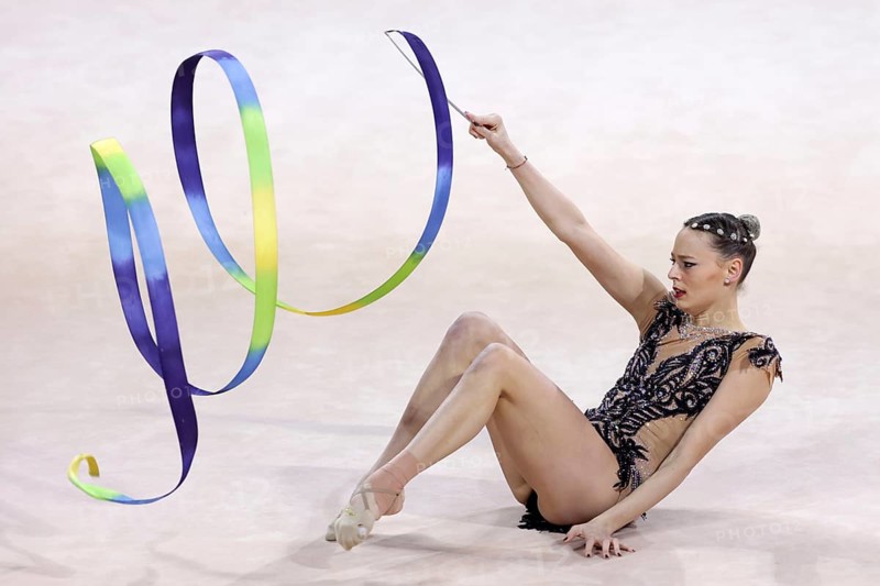 Sofia, Bulgaria - 27 March, 2021:Nicol Rupreht of Austria performs during the individual Ribbon qualifications at the 2021 Rhythmic Gymnastics Sofia World Cup, Sofia, Bulgaria