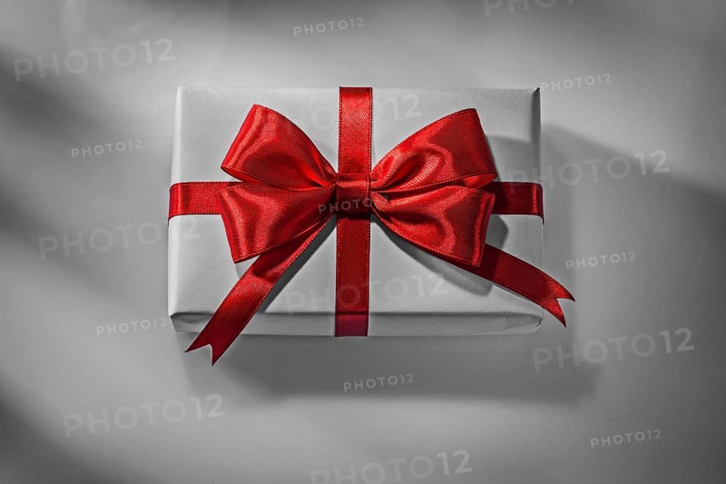 White Paper Covered Vintage Gift Box With Red Ribbon Bow
