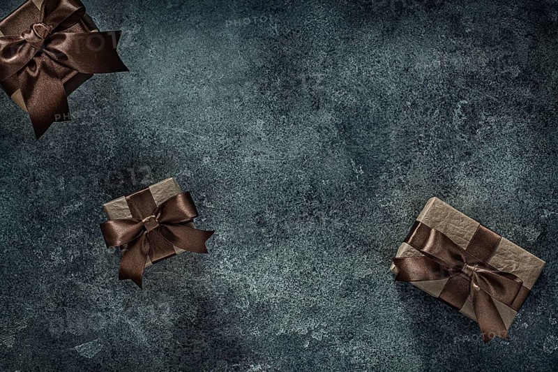Vintage Brown Gift Boxes On Dark Gray Background