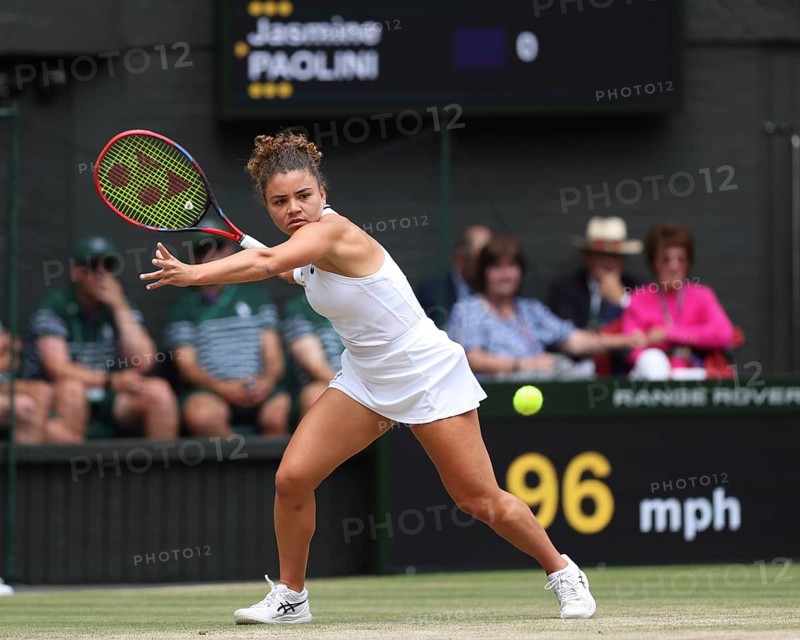 Italian tennis player Jasmine Paolini in action at the 2024 Wimbledon Championships, London, England, United Kingdom