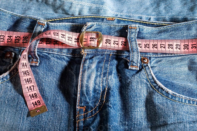 Jeans and centimeter. Belt with buckle