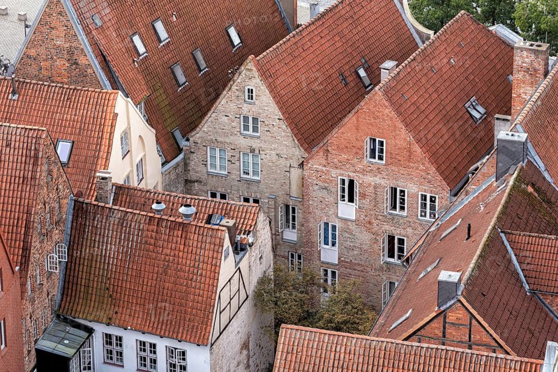 Old town in the hanseatic city of Lübeck in Germany with historic buildings