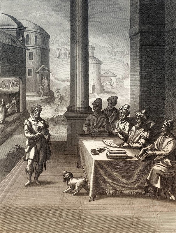 Jesus Christ is falsely accused, New Testament, steel engraving 1853, digitally restored