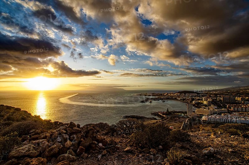 Sunset on Los Cristianos coast in Tenerife