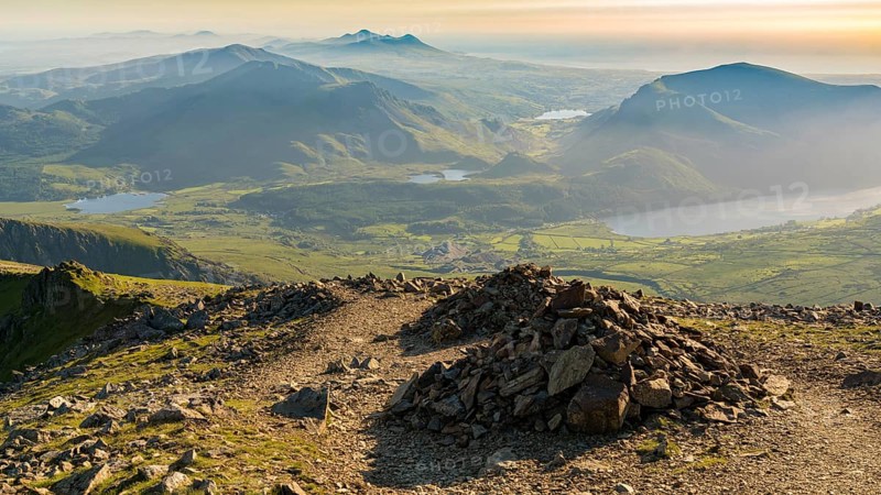 View from Garnedd Ugain, Gwynedd, Wales, UK, looking west towards Llyn Cwellyn and the coast