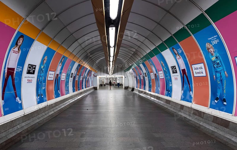 Prague, Czech Republic, 08 01 2020 Colorful pedestrian tunnel of the Mustek station
