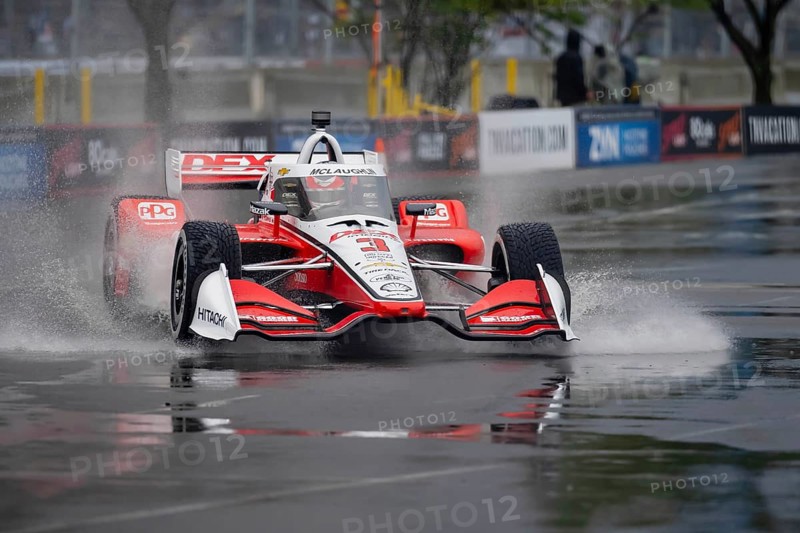 INDYCAR Series driver, SCOTT MCLAUGHLIN (3) of Christchurch, New Zealand, travels through the turns during a wet and dangerous practice session for the Big Machine Music City Grand Prix at Streets of Nashville in Nashville TN