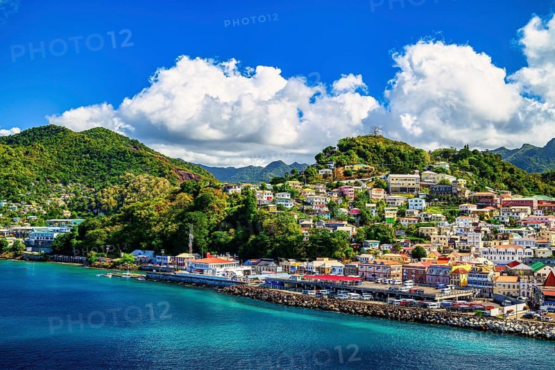 St. George's capital of the Caribbean island of Grenada seen from the sea