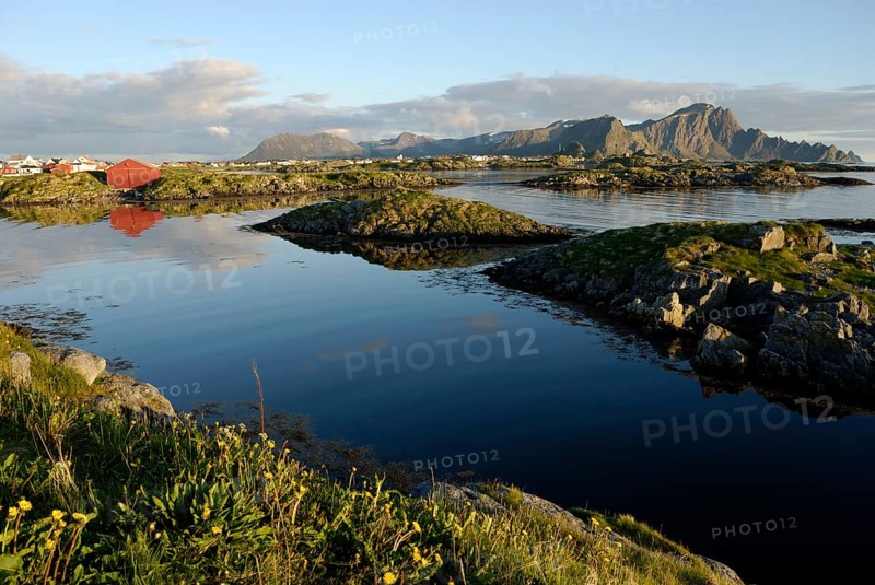 Coastal landscape near Andenes in the light of the midnight sun, Andöya, Vesteralen, Nordland, Norway