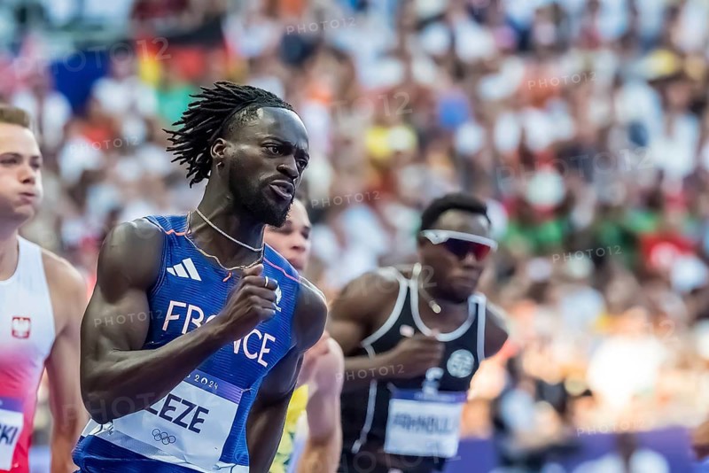 RYAN ZEZE (FRA) of France, competes in the Men's 200m Round 1 at the Stade de France Stadium during the 2024 Paris Summer Olympics in Paris, France, Paris