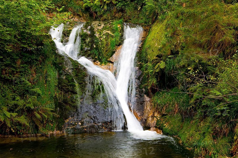 Germany. The Black Forest /Schwarzwald/ - famous forest in the center of Europe. Picturesque high-water cascading waterfall Allerheiligen. Autumn cloudy day
