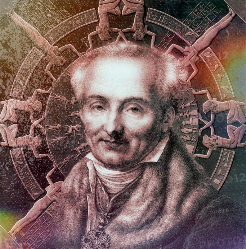 Dominique Vivant, Baron Denon, 1747 – 1825, French artist, writer, diplomat, author, and archaeologist, Dendera zodiac, Ancient Dendera Temple complex, Dendera, Egypt, digitally edited