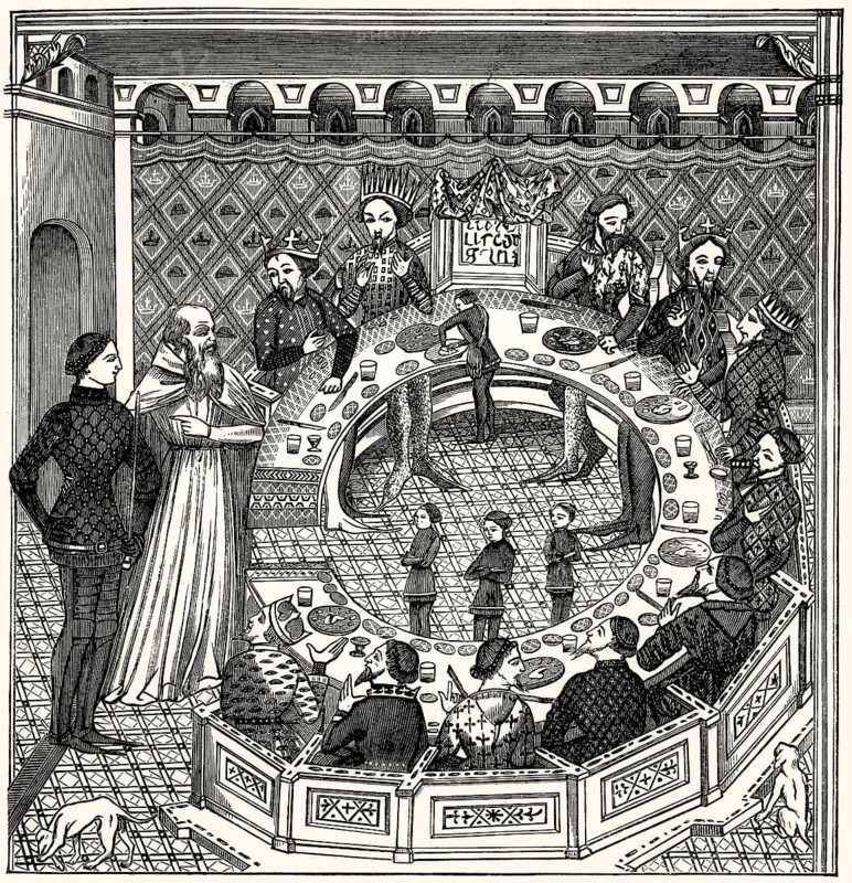 King Arthur and the knights of the round table, after a 14th century miniature
