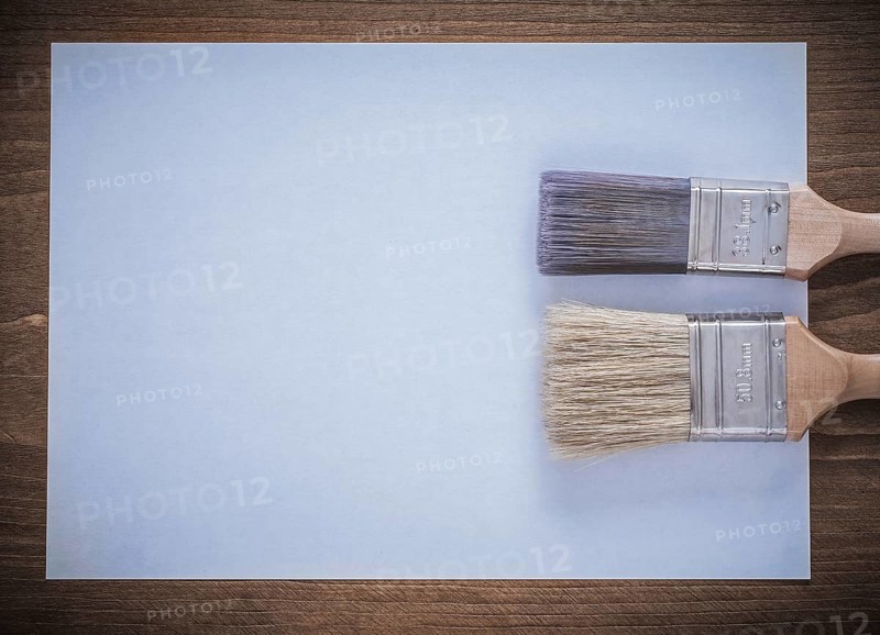 Clean sheet of paper and paintbrushes top view image