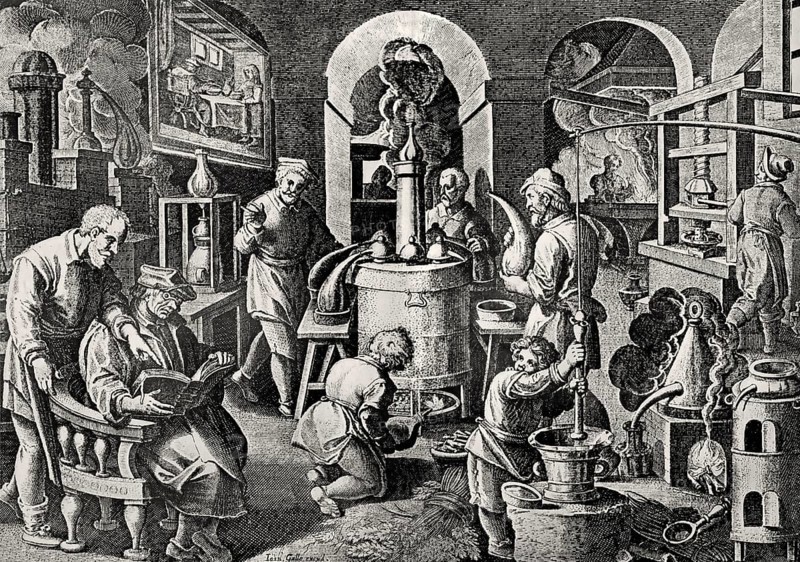 Distillation laboratory from the 16th century