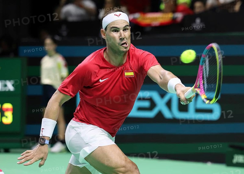Der spanische Tennisspieler Rafael Nadal in Aktion bei den Davis Cup Finals 2024, Palacio de Deportes José María Martín Carpena, Malaga, Spanien