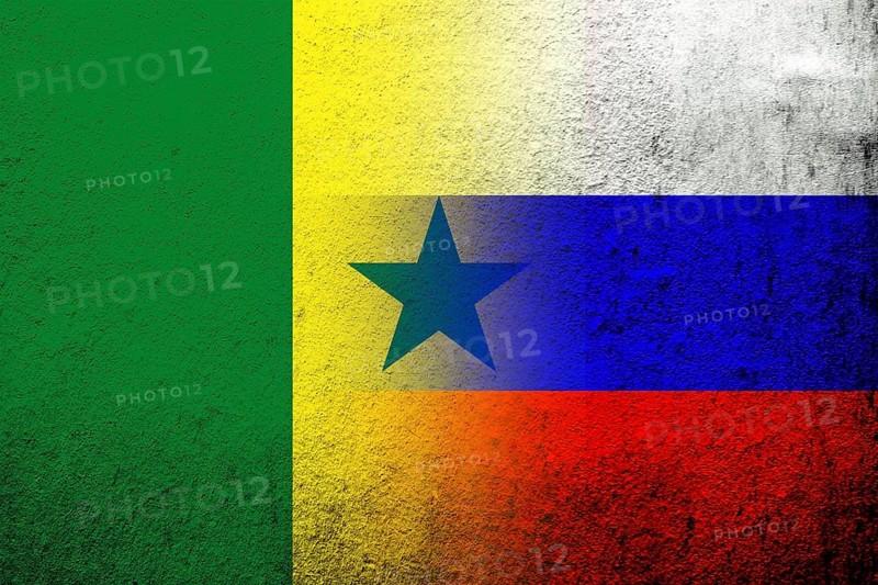 National flag of Russian Federation with The Republic of Senegal National flag. Grunge background