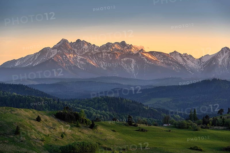 Sunset in the Pieniny National Park, overlooking the High and Belianske Tatras in Slovakia