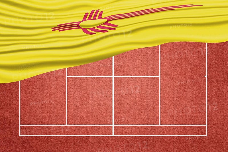 New Mexico Flag on Clay Tennis Court, Sports Symbol