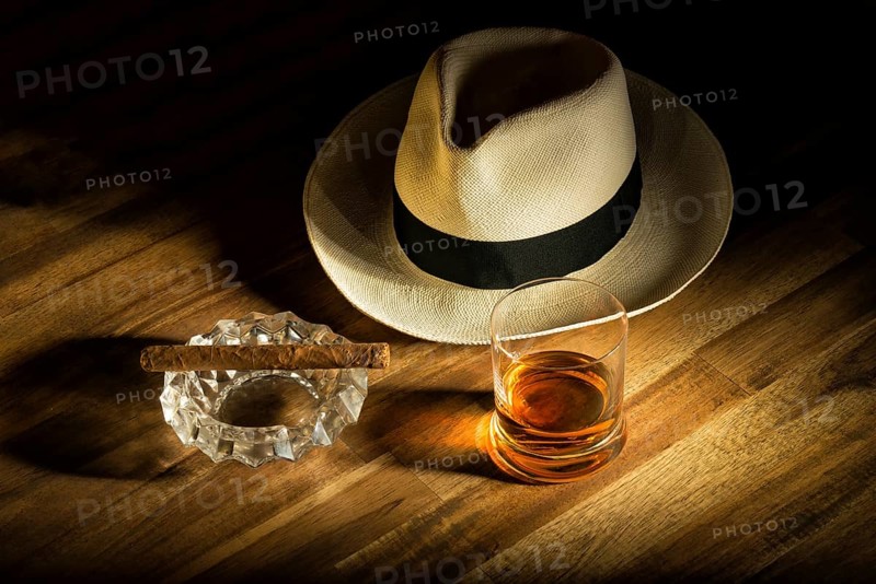 Cigar, rum and Panama hat