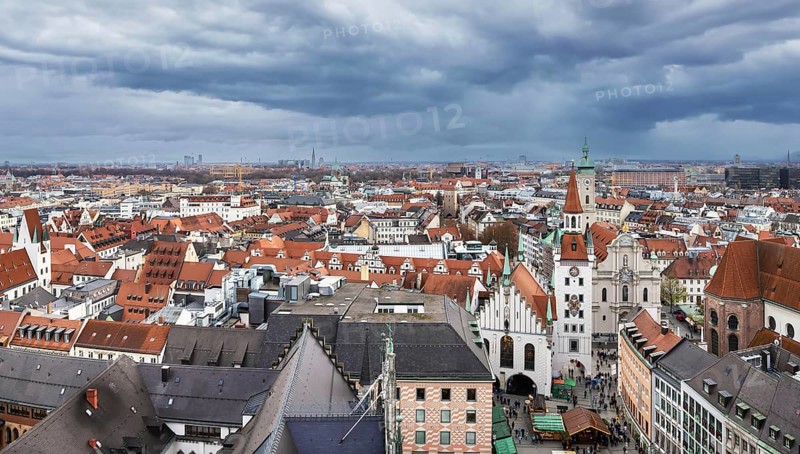 Aerial view of Munich with Old Town Hall, Germany
