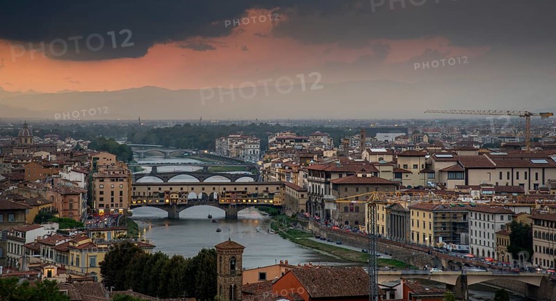 Panoramic skyline of the historical city of Florence in Italy from Michelangelo piazza just before the sunset