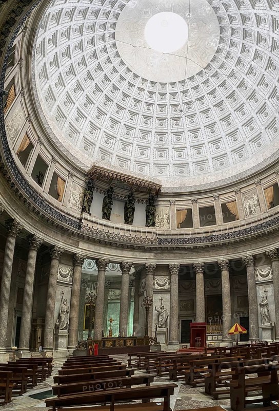 POMPEII, ITALY, APRIL 10, 2022, Huge classicistic basilica San Francesco di Paula in downtown Naples, Southern Italy
