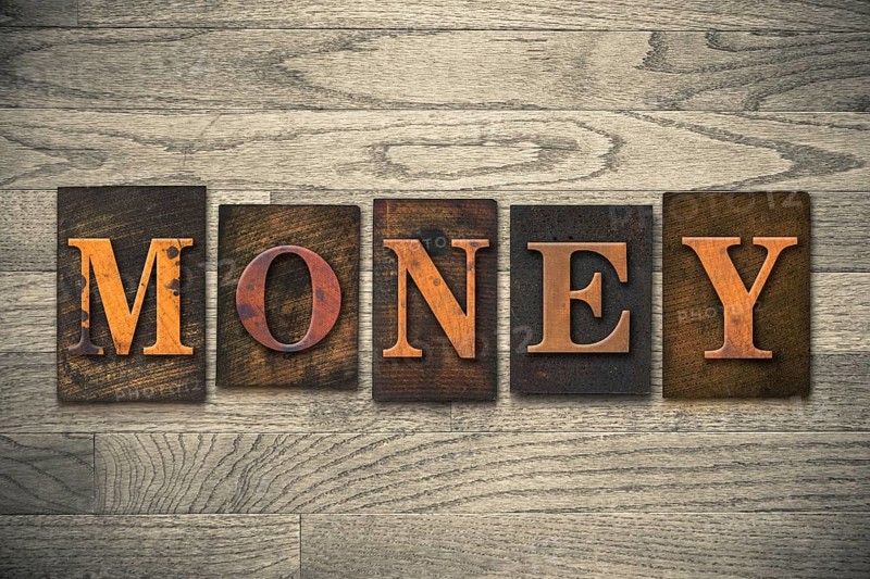 The word MONEY written in vintage wooden letterpress type