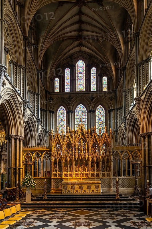 Ely, United Kingdom - 12 June, 2022: interior view of the Ely Cathedral with the choir and altar in detail