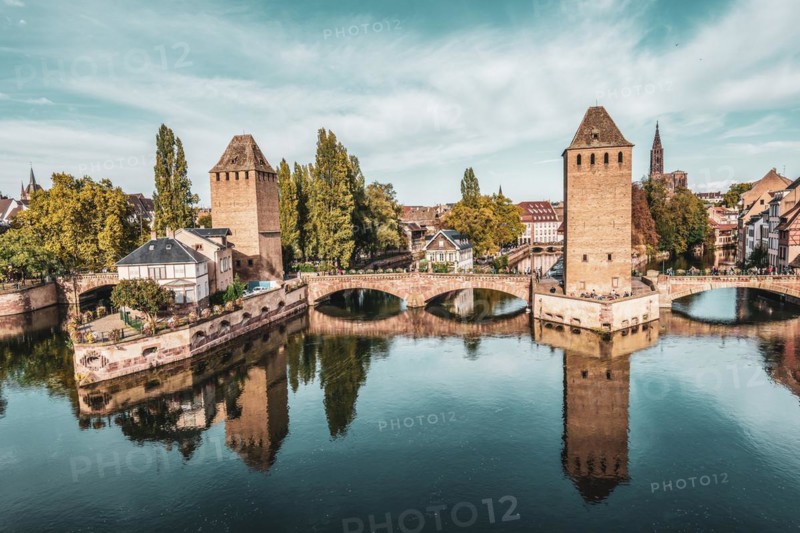 The three bridges of the Ponts Couverts in Strasbourg, France