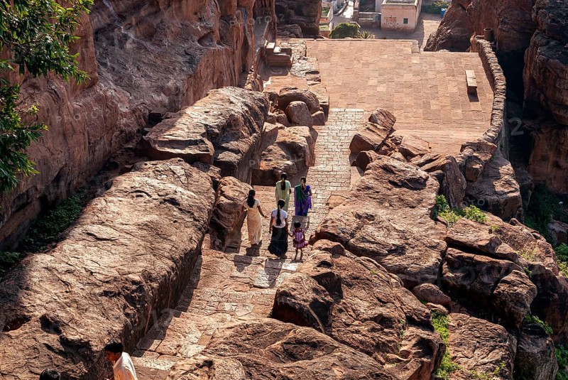 Tourists in Badami, Karnataka, South India, India, Asia