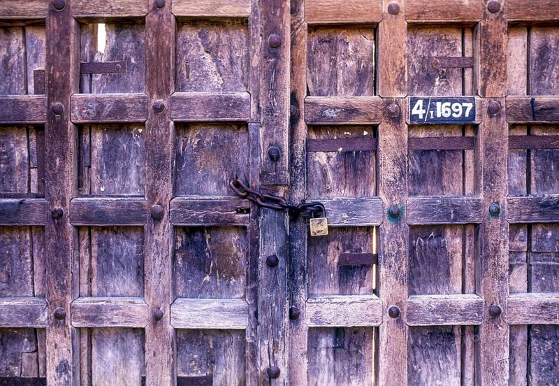 Old Door with lock at Tirupati, Andhra Pradesh, South India, India, Asia