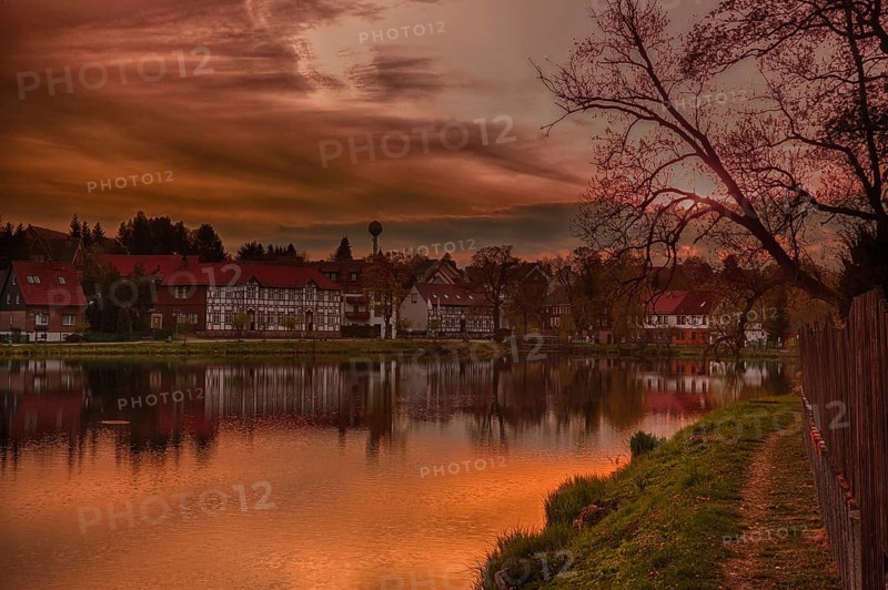 Lake Stiege in the Harz Mountains Sunset
