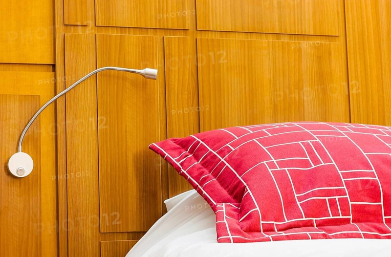 A design red pillow in a modern style bedroom