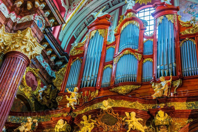 POZNAN, POL - NOV 27, 2018: Interior of Fara, St. Mary's Basilica in Poznan, Poland