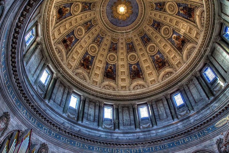 Copenhagen, Denmark, January 05, 2017: View of the huge cupola inside Frederik's Church also know as Marble Church