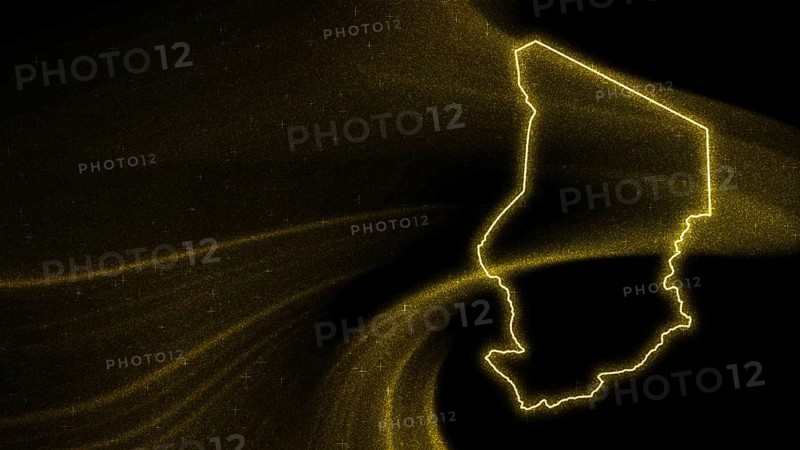 Map of Chad, Gold glitter map on dark background