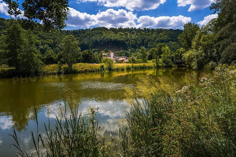 Idyllic village at a lake in the Altmuehltal near Beilngries