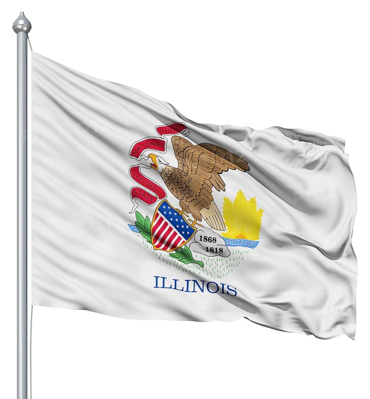 Realistic 3d flag of United States of America Illinois fluttering in the wind