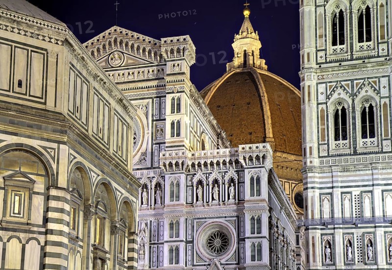 Illuminated cathedral of Florence at night, Tuscany, Italy Florence, Italy