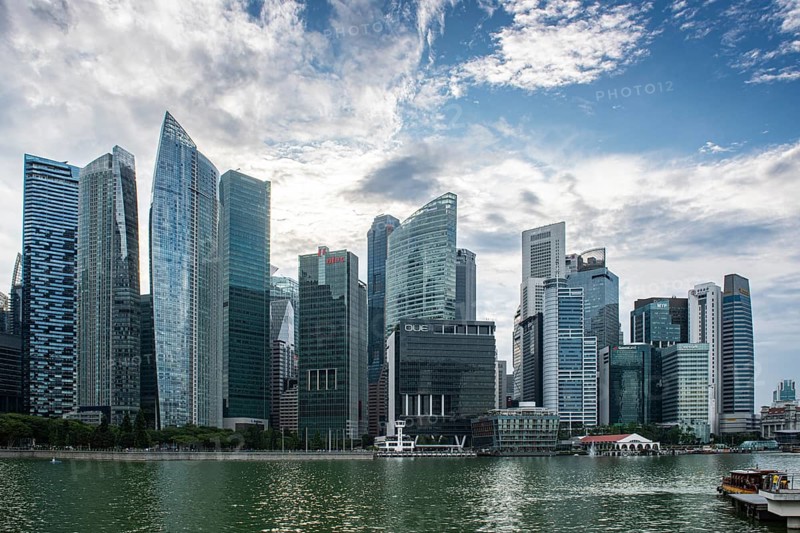 View over Marina Bay to skyscrapers, Singapore, Republic of Singapore