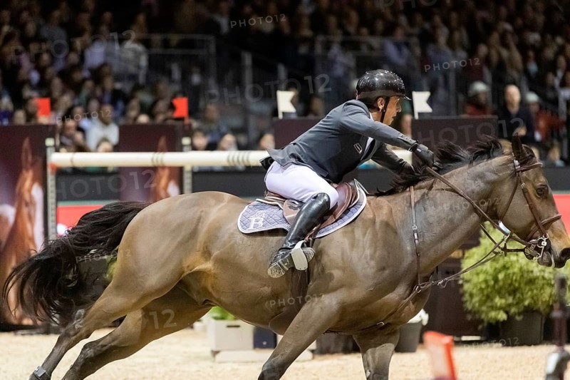 Julien Epaillard of France competes in the equestrian Audi Grand Prix at Jumping International Bordeaux, in Bordeaux, France
