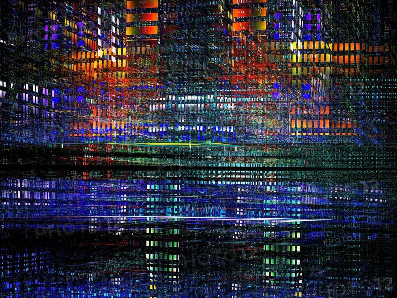 Virtual reality or sci-fi background. Street of surreal city. Bright colorful grid with perspective effect. Fractal - abstract 3d illustration. For covers, desktop wallpaper, posters