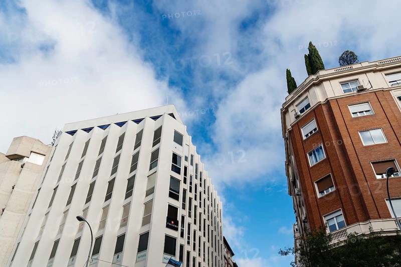 Madrid, Spain, November 2, 2019: Luxury residential and commercial buildings in Oertega y Gasset Street in Salamanca district
