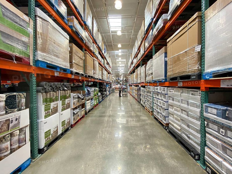 Ailse in a Costco store different products. Costco Wholesale Corporation is the largest membership-only warehouse club in US. San Diego, USA, April 4th, 2020