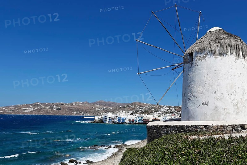 The little Venice behind the famous windmills of Mykonos, Greece