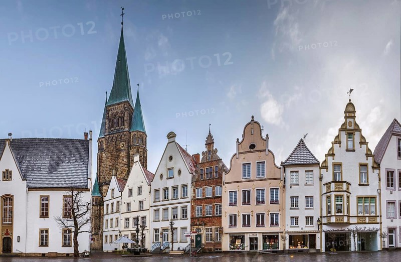 Historical market square with beautiful houses, Warendorf, Germany
