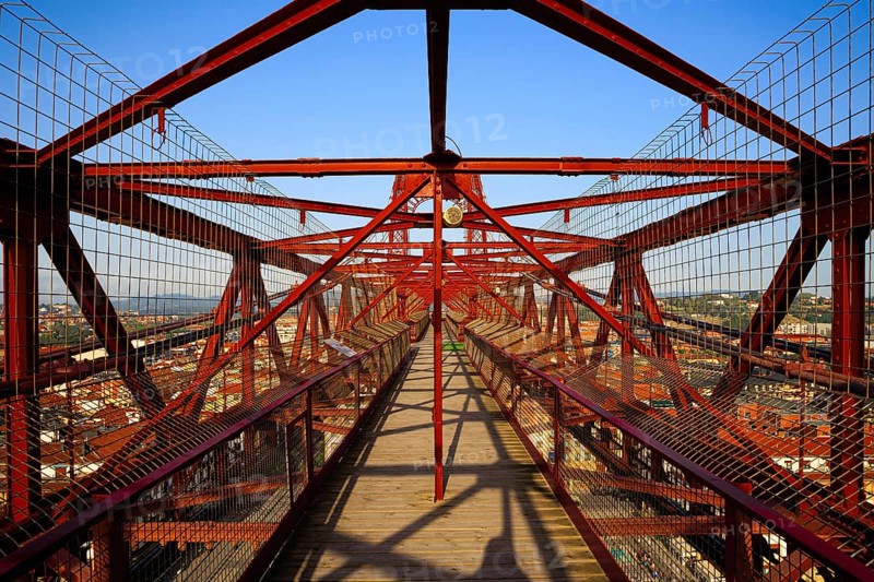 Pedestrian part of the magnificent Biscay Suspension Bridge in Portugalete European exotic. Bilbao. Basque country. Flying ferry across the Nervion River