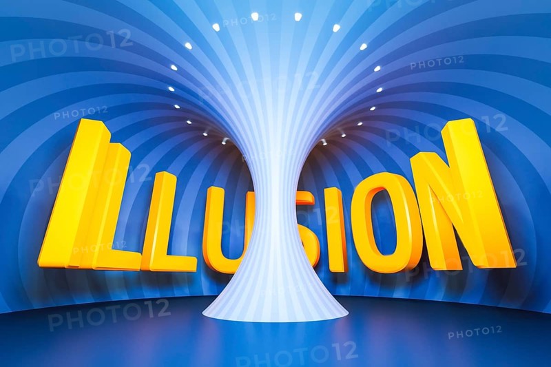 A neon light circles tunnel word illusion 3D illustration