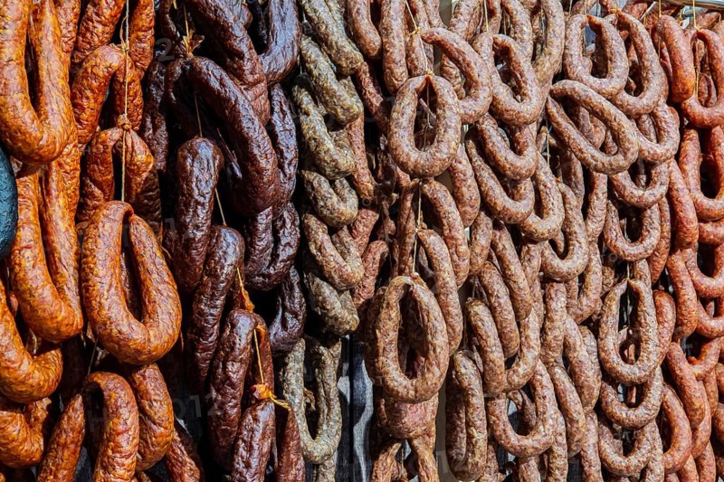 German sausage, sausage specialities, smoked sausage, smoked sausage, Berlin, Germany